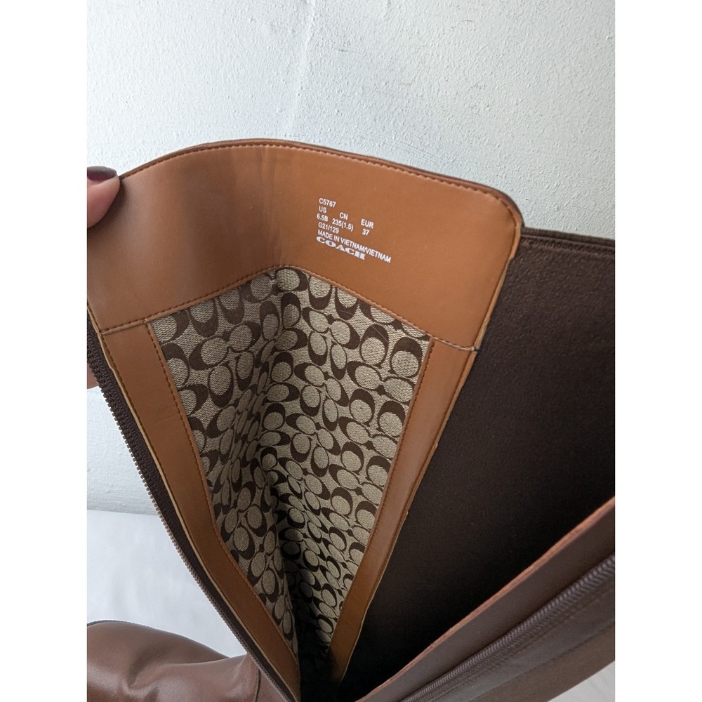 Coach Fitz Riding Boots Women's Size 6.5 Walnut Brown Leather Tall Boots Zip New - Picture 7 of 10